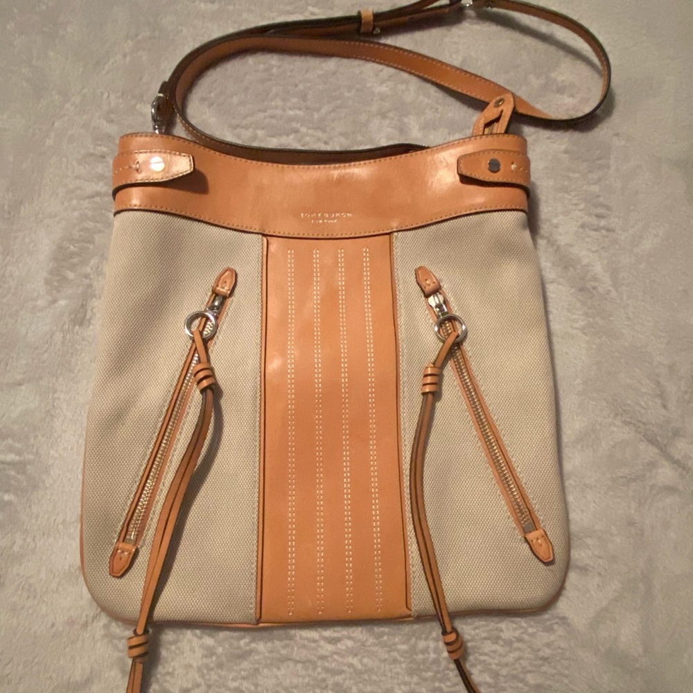 Tory Burch Moto Tall Canvas Leather Bag